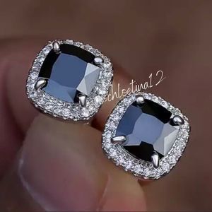 NEW! Boutique 2-Carat Simulated Black Diamond Halo Stud Earrings